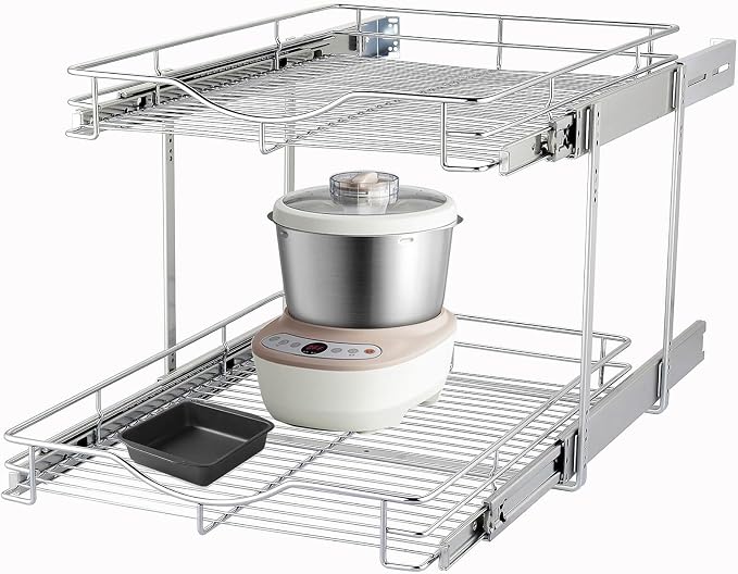 DINDON Pull Out Cabinet Organizer (14" W X 21" D), Cabinet Pull Out Shelves, 2 Tier Pull Out Drawers for Kitchen Cabinets, Wire Basket Slide Out Shelf for Cabinet Organization ​in Kitchen, Pantry by DINDON