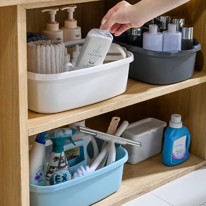 Large Cleaning Supplies Caddy with Handle, Plastic Storage Bucket Organizer for Cleaning Products, Shower Caddy Basket for Car, Dorm, Bathroom, Garden, Kitchen -White - Image 6