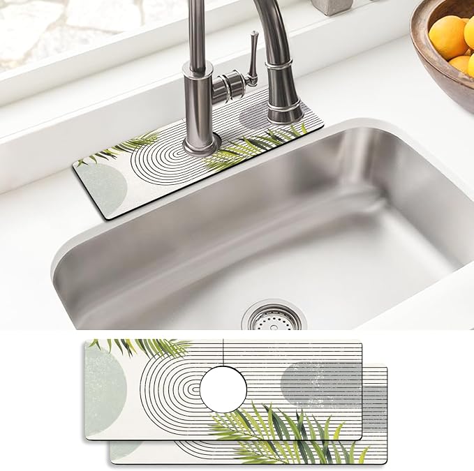 Sink Faucet Absorbing Mat, 2 Pack Drying Mat Around Faucet Sink Splash Guard Behind Faucet Sinkmat For Kitchen Bathroom Island Rv 15 * 5.5 Inch (38 * 14 cm) by BathtubMat