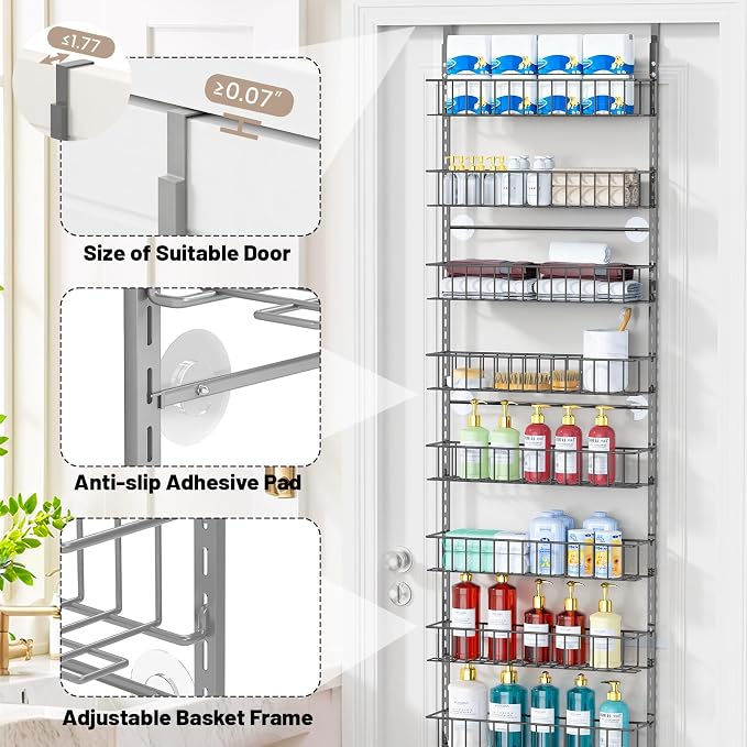 ElegantArray 10-Tier Pantry Door Organizer, Light Gray | Over The Door Pantry Organizer Rack and Storage, Hanging Spice Rack Shelves Door, Home Office Laundry Room Bathroom & Kitchen - Image 4