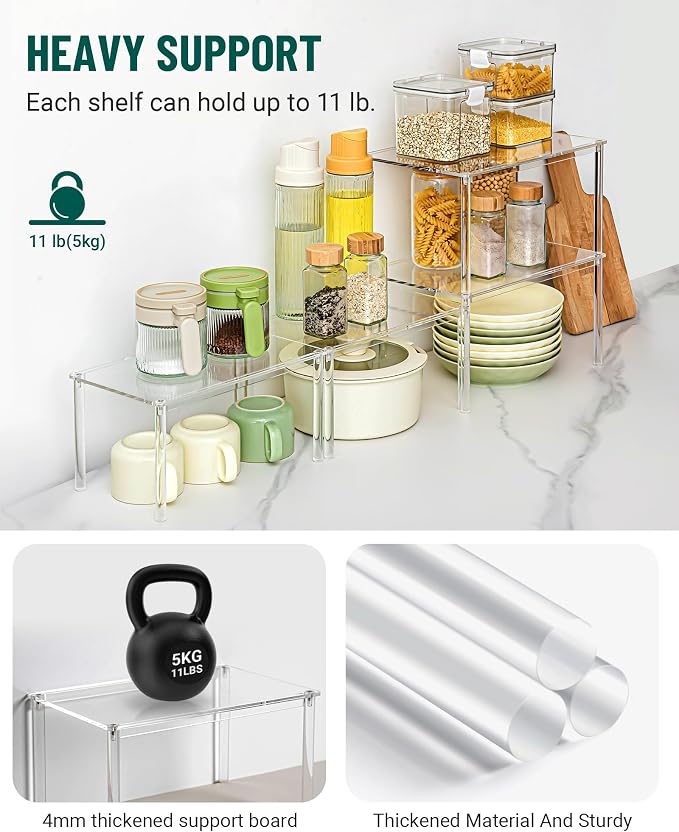 Acrylic Cabinet Organizer Set of 4, Stackable Spice Rack for Kitchen | Clear Shelf Organizer for Pantry, Cabinets, Countertops and Desks, Stackable Design Perfect for Spices and Small Items - Image 5
