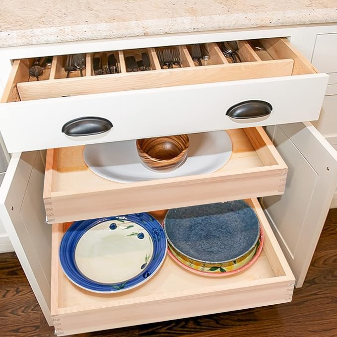 32''W x 21''D x 3''H Pull Out Cabinet Drawer Soft Close Slide Out Wood Organizer for Kitchen, Finished, Bottom and Side Assembly (Wood Drawer Part Width is 31inch) - Image 2