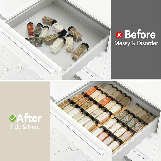 Bamboo Spice Drawer Organizer, 4-Tier Spice Rack for Cabinet | 12"-23" Expandable,No Assembly,Seasoning Storage Insert,(Need 3.1” Deep Drawer) Spice Organizer for Drawer,Jars Not Included - Image 6