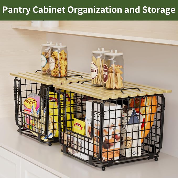 2 Pack Stackable Potato Onion Bins, Pantry Organizers and Storage | Wire Basket with Breathable Design for Garlic Fruits Vegetables Storage, Kitchen Counter Organizer - Image 2