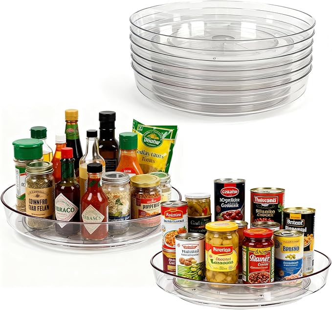 8 Pack Lazy Susan 10 inch Turntable for Spice Organization | Clear BPA-Free Plastic Rotating Organizer for Kitchen Cabinet, Pantry, Countertop, Fridge | 360-Degree Rotating Base by MiraFureBrand