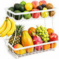 2-Tier Fruit Basket for Kitchen Counter with 2 Banana Hangers | Large Metal Fruit Bowl, Versatile Holder for Veggies, Produce Storage, 12.5"×7.5"×12"-White by Unknown