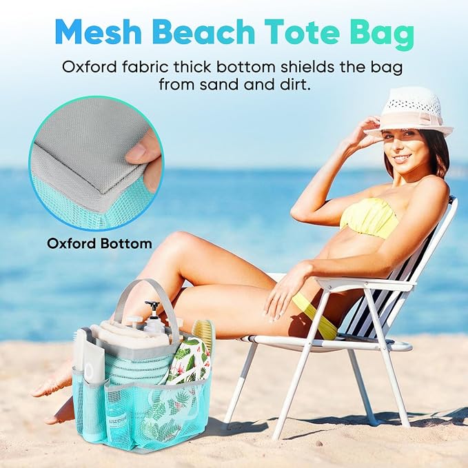 EUDELE Mesh Shower Caddy Portable, 8-Pocket Large Capacity, Quick Dry, Easy Clean, for Beach, Swimming, Gym, Travel - Image 6