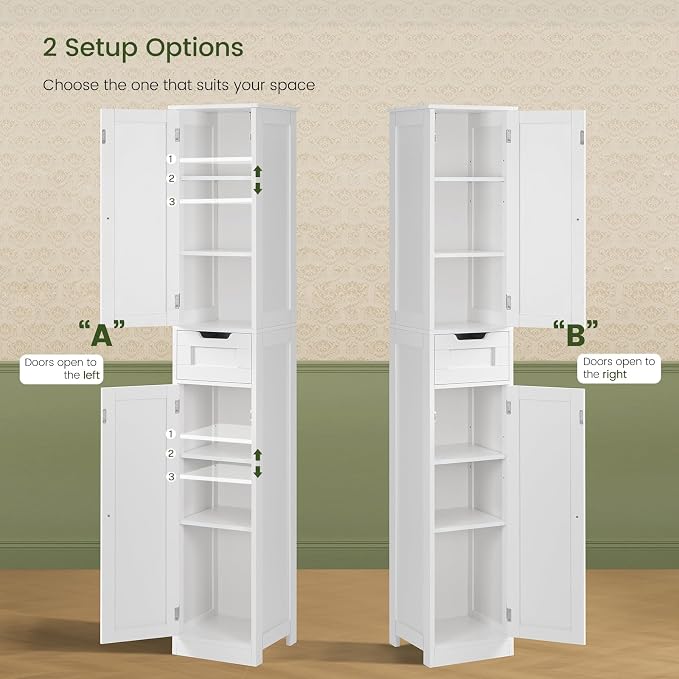 Iwell Tall Bathroom Cabinet, Slim Narrow Bathroom Storage Cabinet with Adjustable Shelves, Storage Cabinets with 1 Drawer, for Bathroom, Living Room, Entryway, Kitchen, White - Image 5