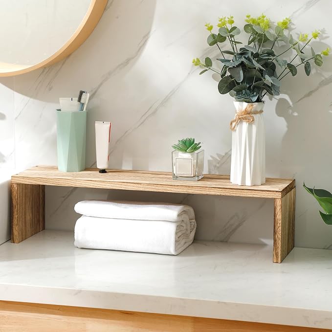 Over the Sink Shelf Bathroom Wood Pedestal Soap Stand Farmhouse Bathroom Decor Decorative Over The Sink Shelf for Kitchen(23.62 x 7.87 x 5.91 Inches,Brown) by Menkxi