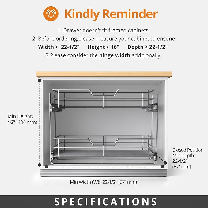 ZOINLIY Pull Out Cabinet Organizer,Slide Out Kitchen Organizers and Storage | Heavy Duty Drawer Cupboard Storage Basket, Smooth Sliding, Chrome Finish - Image 3