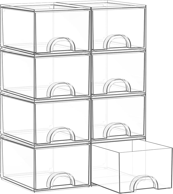 8 Pack Small Clear Stackable Acrylic Storage Boxes & Drawers | Storage Organizer, Clear Plastic Makeup Organizer, Ideal for Vanity, Cabinet, Desk Organization, Art Tool & Sketch by Unknown
