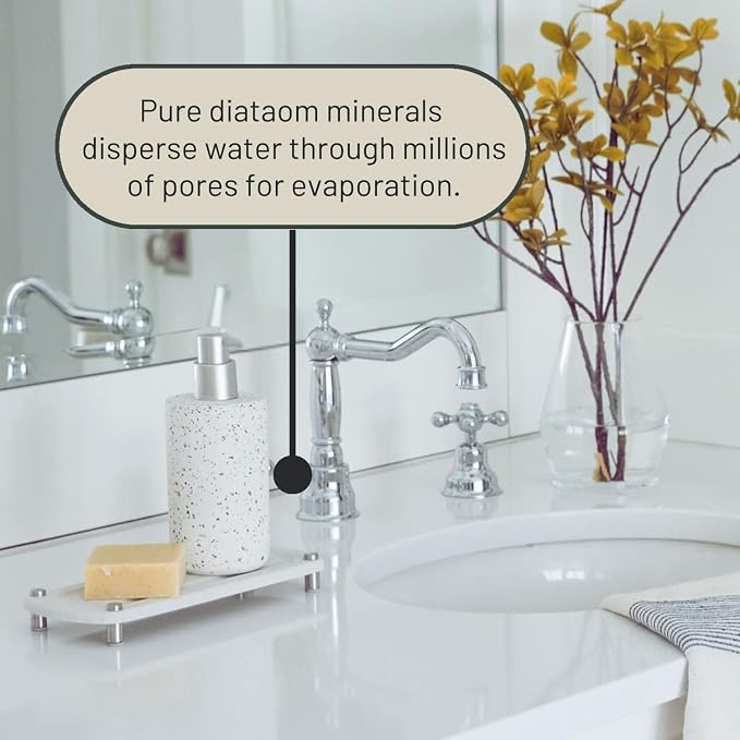 Premium White Squared Sink Caddy - Water-Absorbing Diatomaceous Earth Tray for Sink with, Elevated Stainless Steel Feet, Non-Toxic, Fast-Drying, Kitchen or Bathroom (Driftwood) - Image 7