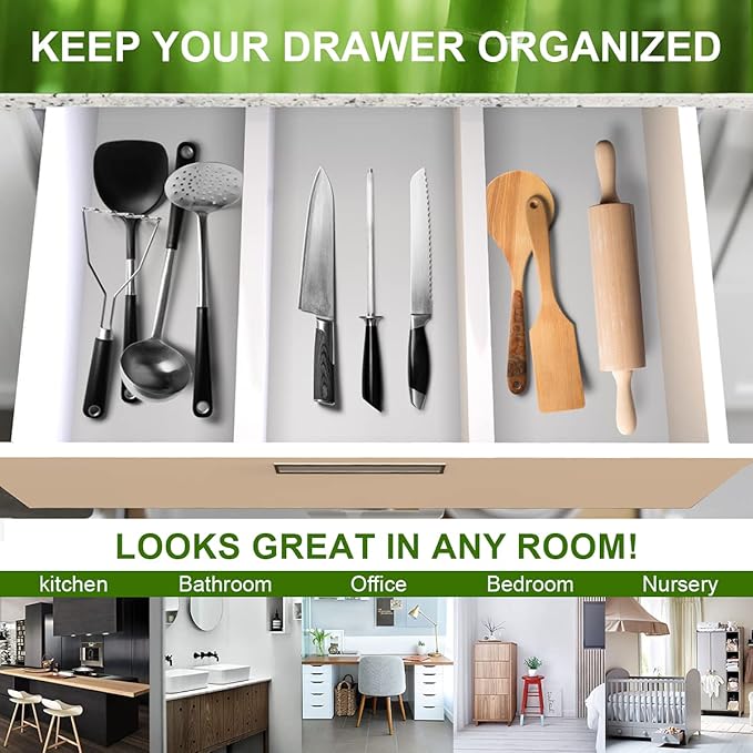 Expandable Bamboo Drawer Dividers, Drawer Separators,17-22 inches Adjustable Spring-loaded Organizer for Large Utensil, Clothes, Tools Drawers, 6Pack (White) - Image 5