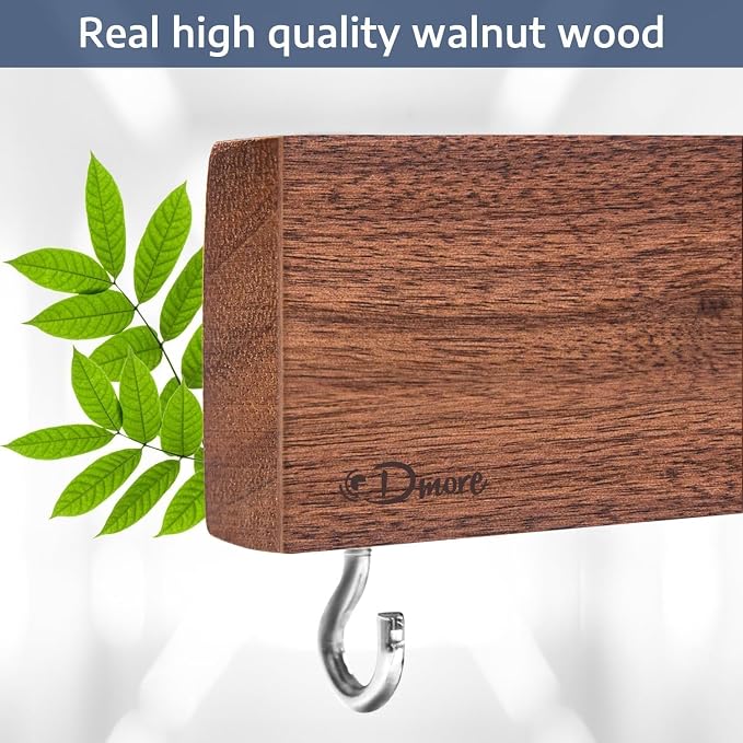 Dmore magnetic knife holder for wall—with 2 hooks, No Drilling 16 Inch walnut knife magnetic strip, Powerful knife magnet rack, include Adhesive Tape and screws for Knives, Utensils, and Tools - Image 3