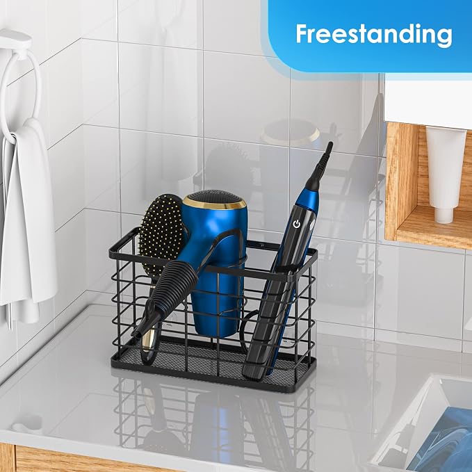 Hair Tool Organizer, Dryer Holder, 3 in 1 Blow Bathroom Organizer Wall Mounted/Cabinet Door for Flat Iron, Curling Straightener, Care & Styling Tools Storage Basket - Image 6