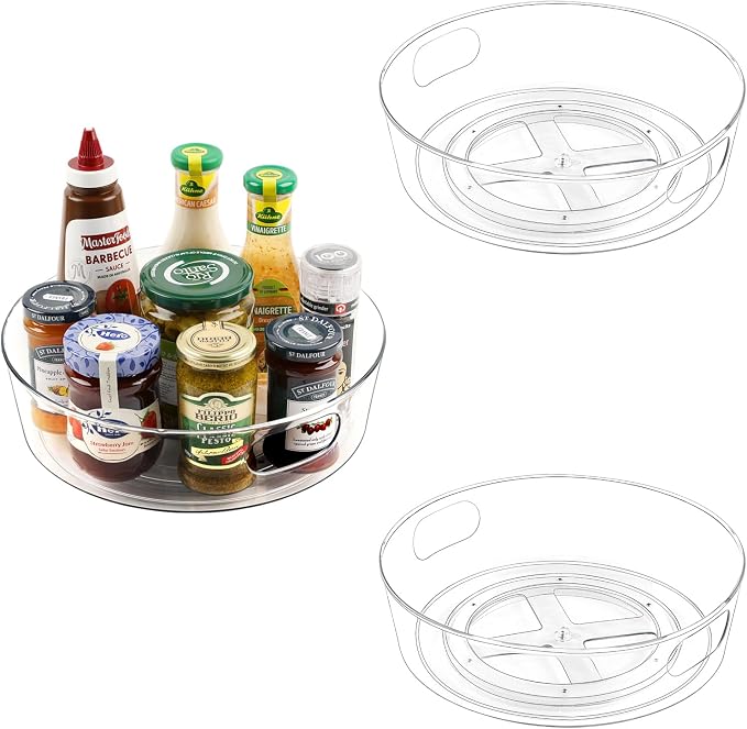 Guzon 3 Pack Lazy Susan Turntable, 11.5" Rotating Organizer with Handles | Pantry Organizers and Storage, Clear BPA-Free Spice Rack for Cabinet, Kitchen, Refrigerator, Table Top, Pantry, Countertop by Guzon