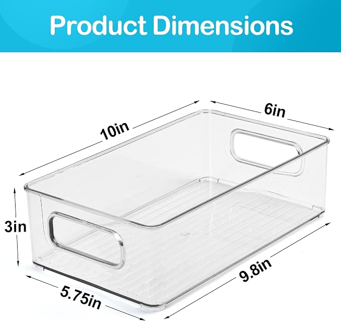 LotFancy 4 Pack Fridge Organizer Bins, Clear Plastic, Stackable, Can Soda | 10x6x3 In Drink Food Fruit Storage for Refrigerator, Pantry, Kitchen Cabinet Shelves; Non-Slip, Easy-Clean, BPA Free - Image 2