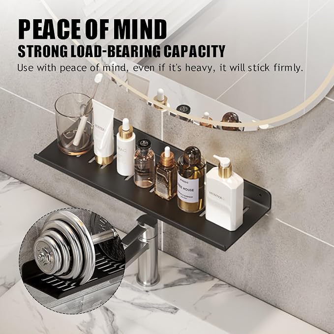 Over The Sink Shelf, Metal Wall Mounted Bathroom Countertop Organizer, Floating Shelf Organizer (2 PCS) (Black, 40CM(15.7')) - Image 5