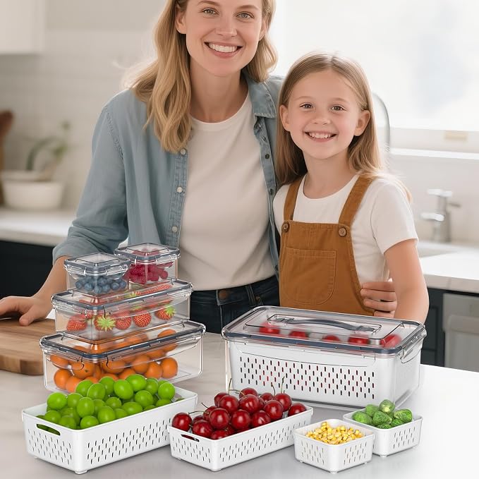 Anysig 5 Pack Fridge Fruit Storage Containers with Colander & Handle Lids | Airtight Fruit Containers for Fridge, Refrigerator Organizers and Storage, Dishwasher Safe, Keep Berry Fruit Fresh Longer - Image 7