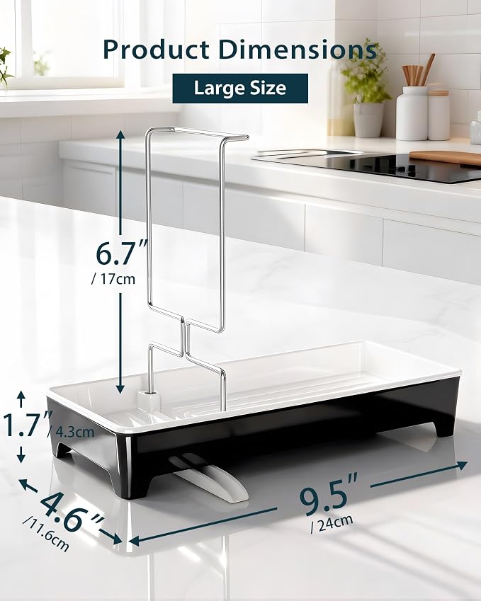 Minimalist Sink Caddy, Rustproof Sponge Holder for Kitchen Sink Black | Large Rustproof countertop organizer with 304 stainless steel brush holder, raised ridges and silicone drain tube - Image 3