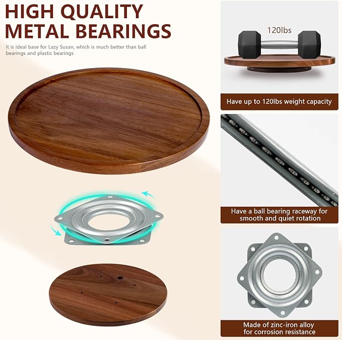 ANBOXIT Lazy Susan Organizer for Table, 12 Inch Wooden Lazy Susan Turntable | for Cabinet, Acacia Wood Turntable Kitchen Spice Rack (2 Pack) - Image 3