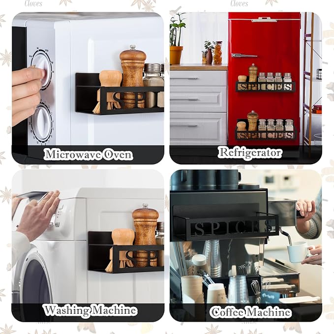 Beeveer 2 Pcs Magnetic Spice Rack for Refrigerator, Black Spices | Magnetic Design, No Drilling, Farmhouse Kitchen Decor Home Accessories, 2 Sizes Metal Storage Shelf for Fridge Spices - Image 5