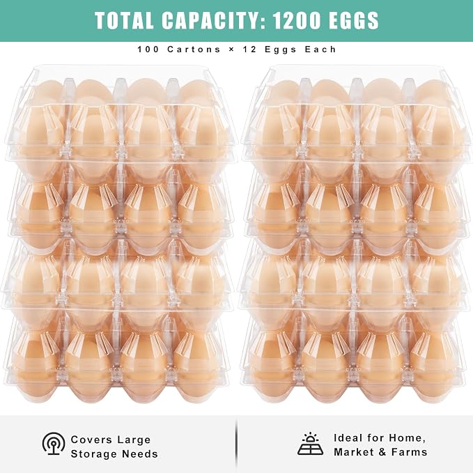 SINLUCESCE 100 Packs Egg Cartons Cheap Bulk, Plastic for 12 Eggs, Clear Egg Cartons 3 x 4 Grids, Perfect for Refrigerator Family Farm Commercial Business Market Display - Image 2