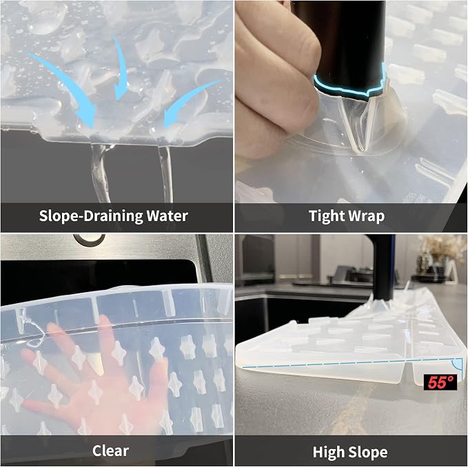 Kitchen Faucet Sink Splash Guard Silicone Faucet Mat Clear XXL 30 In | Drip catcher tray mat, sink splash guard behind faucet area; Faucet Mat for Kitchen Sink bathroom faucet guard & draining mat - Image 4
