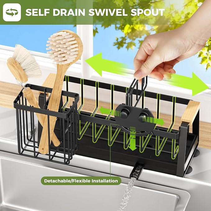 Sponge Holder for Kitchen Sink, Sink Caddy Organizer with Dish Brush Holder, Sink Organizer Rack with Suction Cups, Smiley Face Sponge Caddy Self Drain for Soap Dispenser Storage Accessories - Image 6