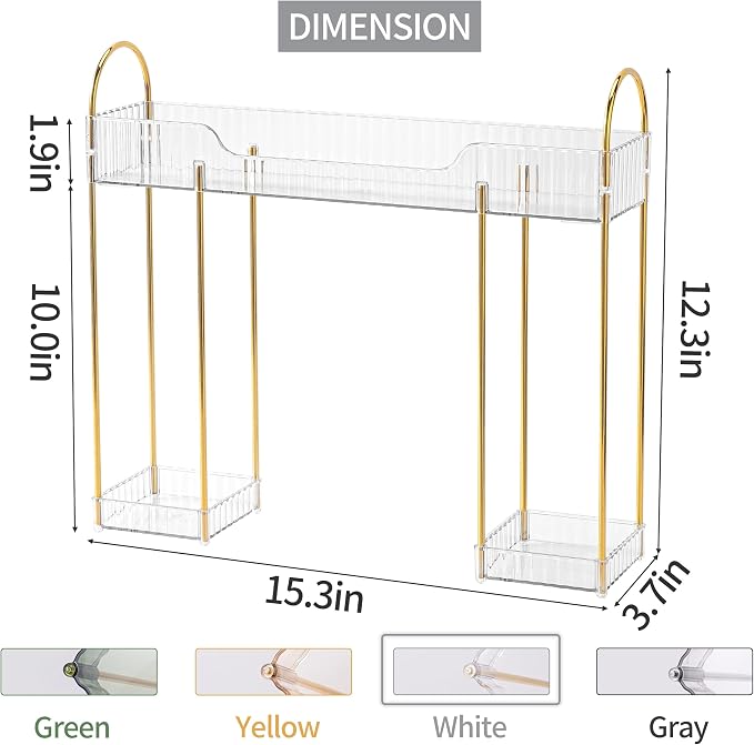 YCIA&DONE Bathroom Countertop Organizer Over the Faucet, Narrow Counter Organizers Above Sink, Table Mounted Shelf for Kitchen, Toilet, Laundry(White Clear) - Image 4