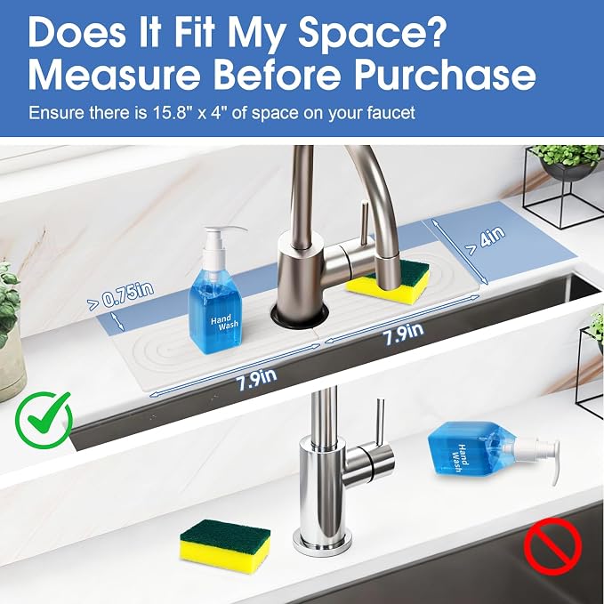 Kitchen Sink Faucet Mat, Water Absorbent Diatomite Stone Sink Tray, Diatomite Fast-Drying Faucet Mat, Prevents Moisture Buildup, Durable Protector for Bathroom Counter, White, 15.8" x 4" - Image 2
