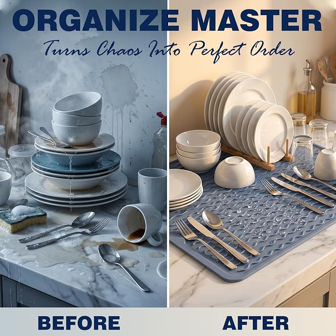 2 Pack Caketime Silicone Dish Drying Mat for Kitchen Counter Heat Resistant Multiple Usage Bathroom Countertop Uner Sink Area Faucet Side Drainer Organizer Must Haves 2026 12inchx6inch Blue - Image 7