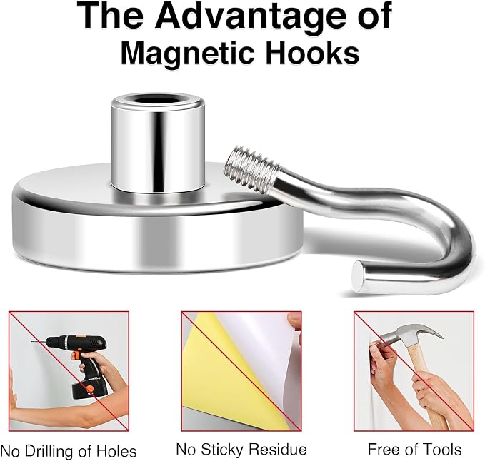 Magnetic Hooks 85Lbs Heavy Duty Magnets for Cruise Cabin 25PCS | Strong Magnet Hooks for Hanging Super Metal Magnetic Hanger for Grill Fridge Kitchen - Image 5