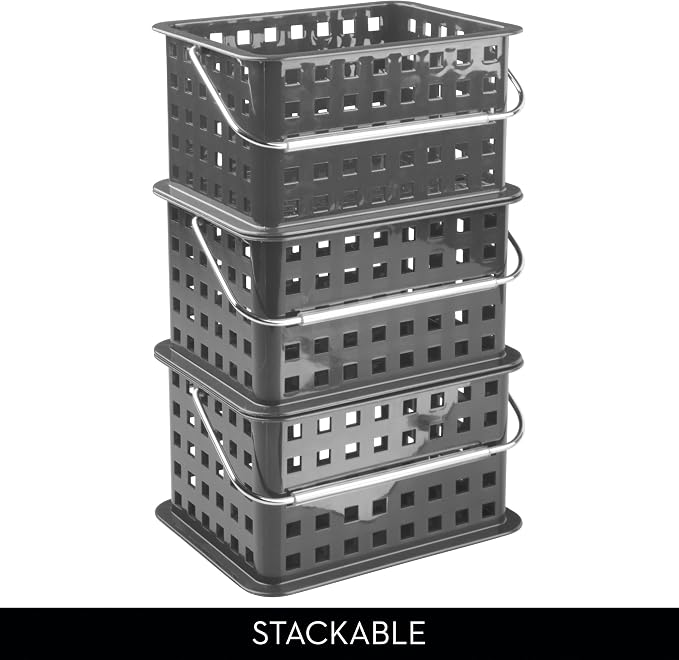 iDesign Stackable Shower Basket with Handle, Gray, Set of 3 | Made in USA, For Dorm or Bathroom - Image 5