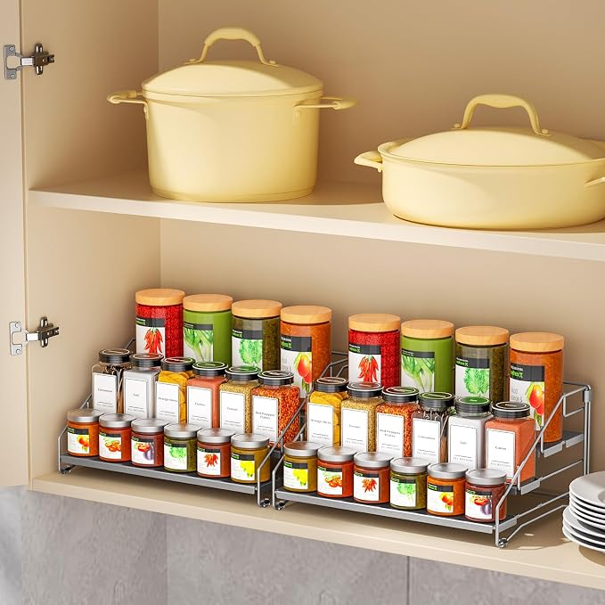 BOIVSHI 4 Tier Spice Rack for Cabinet, Depth Adjustable Spicy Shelf,Gray | Metal Seasoning Organizer, Kitchen Spicy Shelf for Countertop, Screwless Assembly Pantry Storage for for Spices, Jar, Bottle - Image 6