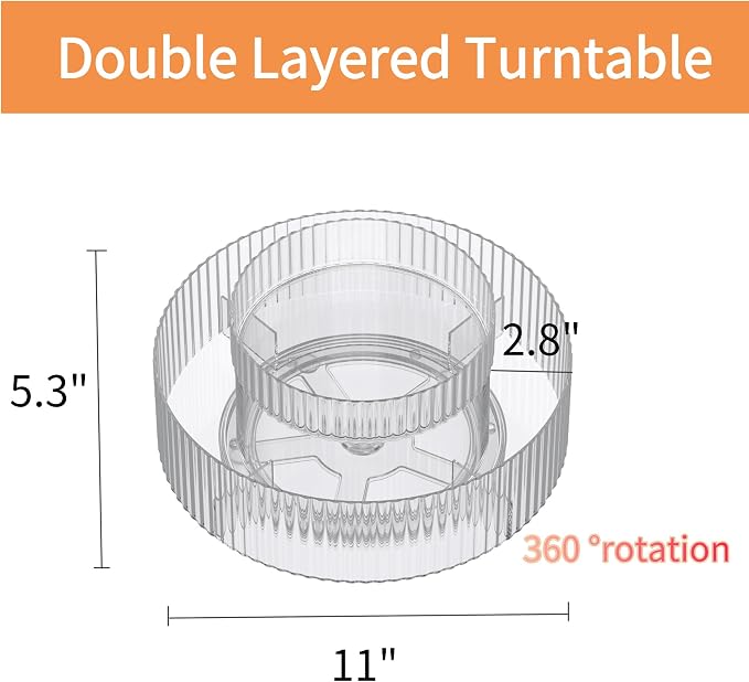 Plastic Lazy Susan Organizer,2 Tier Rotating Storage Turntable for Cabinet Clear Spice Rack,Makeup Spinning Organizer,Countertop Organizer for Kitchen,Pantry,Bathroom,Office - Image 6