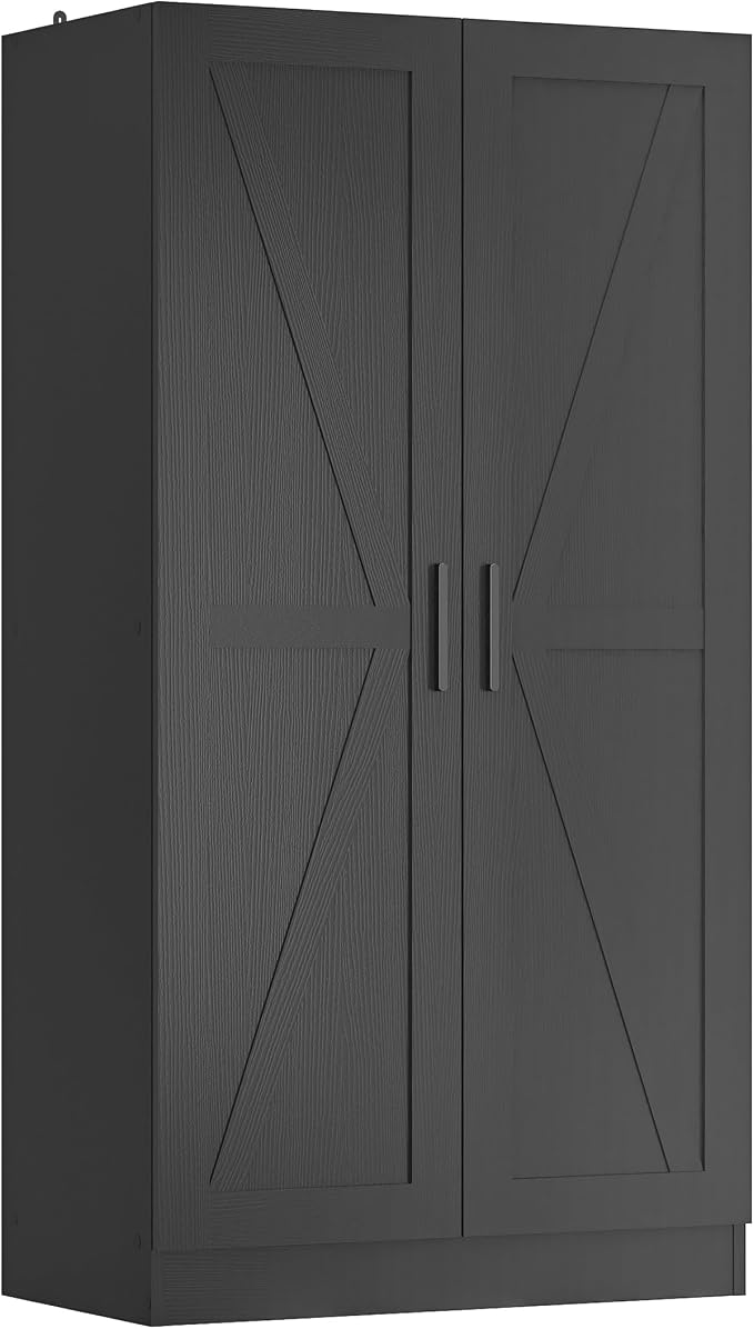 Wooden Storage Cabinet, Collection Food Pantry Narrow Cabinet Free Standing with 2 Doors and 3 Shelves Tool Cabinet, for Kitchens, Living Room, Utility Rooms (Black) by Panana