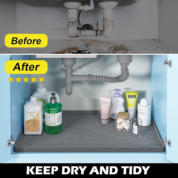 TigeJoy Under Sink Mats for Kitchen Waterproof 28" x 22", Cabinet Liner | Leak-Proof Silicone Mat Sink Protector, Kitchen Essentials Organizer and Storage,Boot or Shoe Tray, Pet Feeding Mat - Image 4