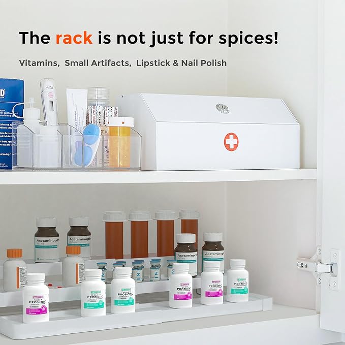 Expandable Spice Rack Organizer for Cabinet - 3 Tier Adjustable Cabinet Spice Organizer Easy Visibility - Spice Organizer for Cabinet Countertop Cupboard Pantry Organization (White) - Image 9