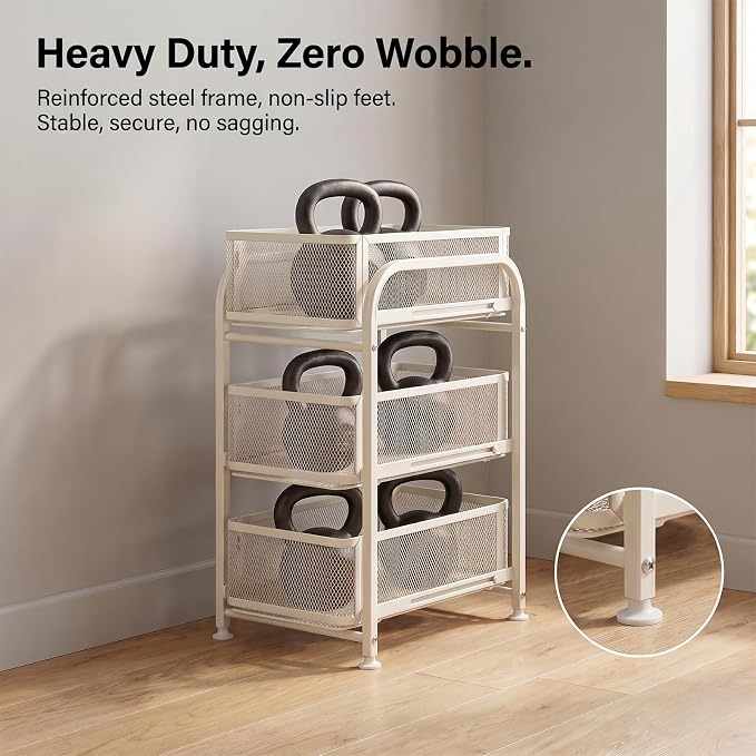3 Tier Under Sink Organizer, Pull Out Cabinet Storage Organizer with Sliding Mesh Drawers, Heavy Duty Metal Under Sink Storage for Kitchen, Bathroom, Cabinet, Small Space, White, 1 Pack - Image 8