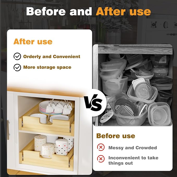 Pull Out Cabinet Organizer, 26''W×21''D Sliding Drawers for Cabinets, Soft Close Slide Out Wooden Pull out Drawers, Base Cabinet Organization for Kitchen, Pantry, Bathroom - Image 4