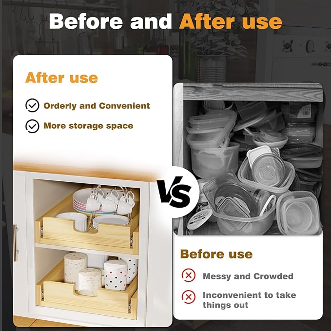 Pull Out Cabinet Organizer, 20''W×21''D Sliding Drawers for Cabinets, 1 Tier Soft Close Slide Out Wooden Pull out Drawers, Base Cabinet Organization for Kitchen, Pantry, Bathroom - Image 4