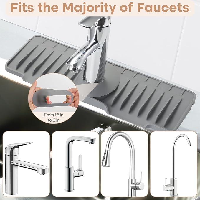 15.75 Inch Kitchen Sink Faucet Mat, Sink Protector&Splash Guard | Silicone, 10°Slope, Fast Self-draining, Snap Lock Fit, for Kitchen and Bathroom Countertop -15.75"x 5.51" - Image 4