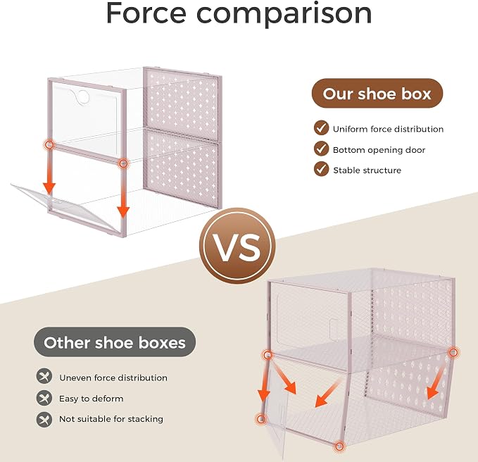 15 Pack X-Large Shoe Storage Boxes, Shoe Organizer Clear Stackable | Fit US Size 11, 6.2” Height, Shoe Dispaly Case Holder Bins Sneaker Storage for Sneakerheads, For Home and Family, Pink - Image 6