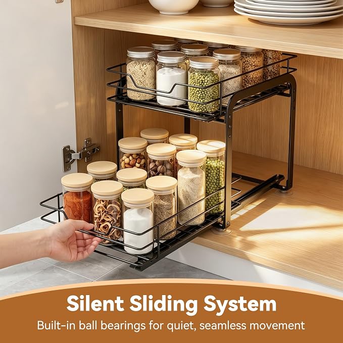 Spice Rack Organizer for Kitchen, Pull Out Spice Racks for Inside Cabinets, 2 Tier Spice Shelf Organization for Cabinet Seasoning, No Drilling Install for Home Kitchen Space Saving, 1 Pack - Image 2