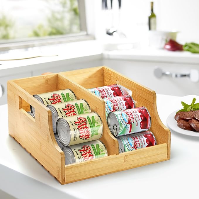 Yesland Bamboo Soda Can Organizers, Can Holder and Drink Dispenser for Kitchen, Countertop, Pantry Organizer Bins for Soda, Pop, Drinks, Beer, Water Bottles, Holds 26-28 Cans - Image 5