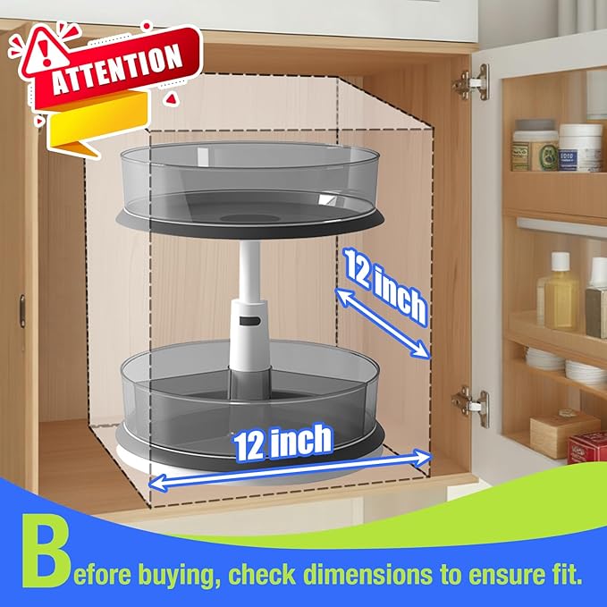 Lazy Susan Organizer for Medicine 2 Tier Pill Bottle Turntable | Clear Grey, 11 Inch, for Vitamin, for Cabinet, for Pantry, with Large Spice Rack - Image 3