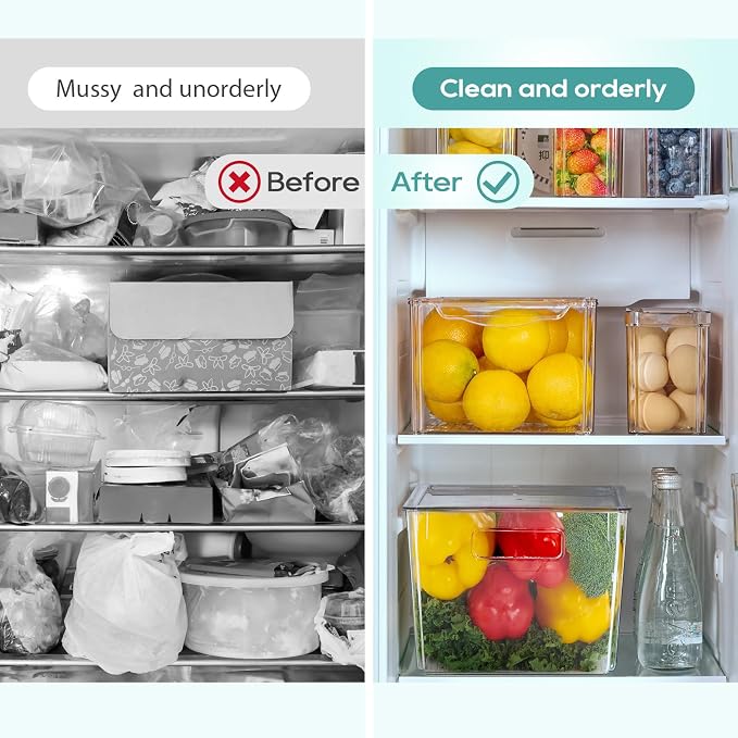 MUCHII 8 Pack Fridge Organizers, Clear Stackable Organizer Bins with Lids | Clear Plastic Stackable with Lids,Pantry Kitchen Organization,Fruit Veggie Produce,Soda Can,Meat Cheese Yogurt,Fridge - Image 4