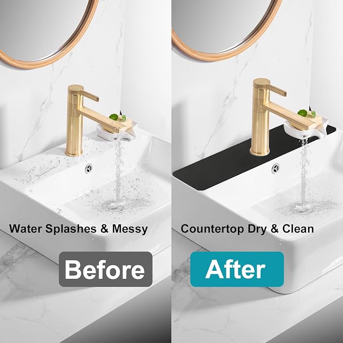 Customizable Kitchen Sink Faucet Mat: 30"Lx5.5"W Absorbent Splash Guard | Non-slip Fabric Rubber Mat, Cut to Fit Oval Rectangle Square Faucet & 2,3,4 Holes Irregular Sink with Soap Dispenser Air Gap - Image 5