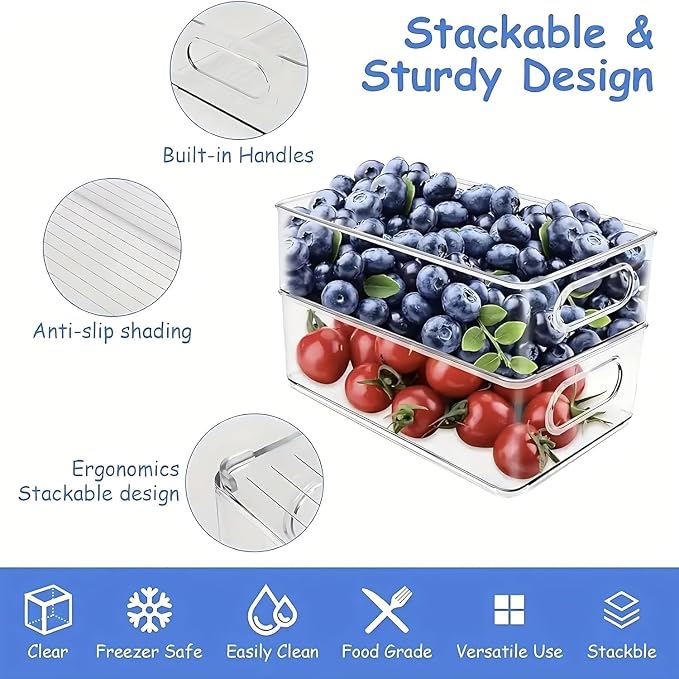 9 Pack Refrigerator Organizer Bins | 3 Sizes Clear Pantry Storage with Handles for Fridge, Freezer, Shelves, Drawer, Bins, Snack Organizer for Home & Kitchen - Image 3